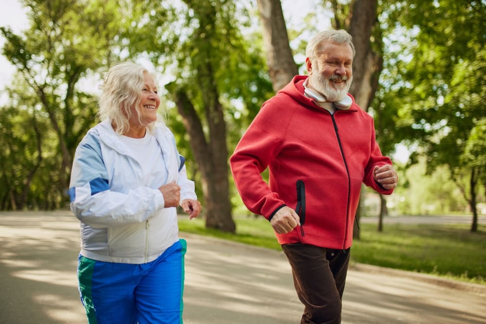 Active,Morning.,Two,People,,Seniors,,Man,And,Woman,Training,On