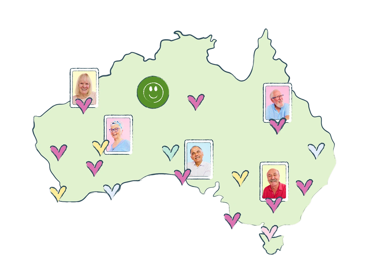 Illustration of map of Australia conveying that CareAbout supports customers across the entire country